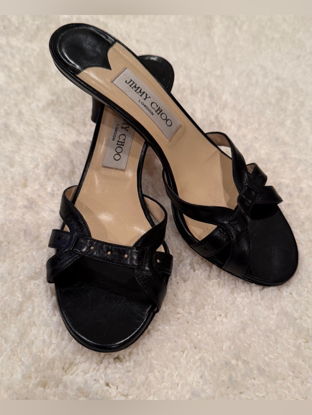Vintage Jimmy Choo Black Patent Leather Kitten-Heel Mules - Picture 2 of 11